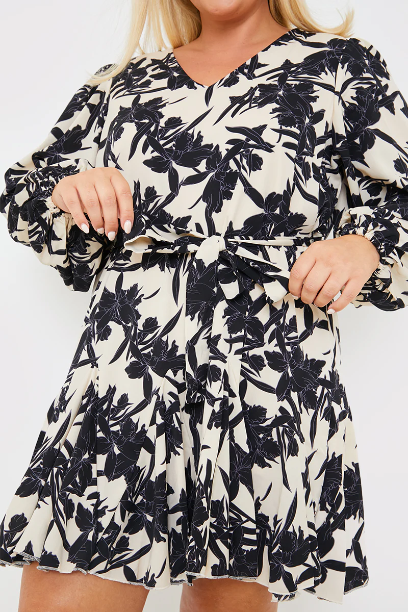 V Neck Balloon Sleeve Godet Mini Dress - Image 11