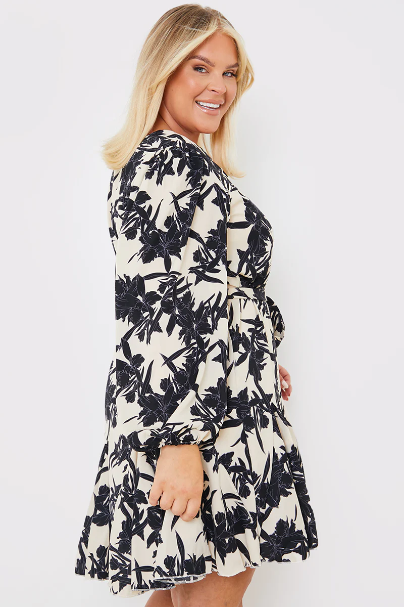 V Neck Balloon Sleeve Godet Mini Dress - Image 12
