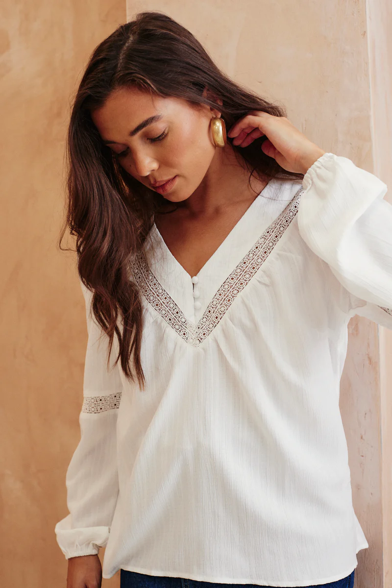 V Neck Crochet Insert Blouse - Image 3