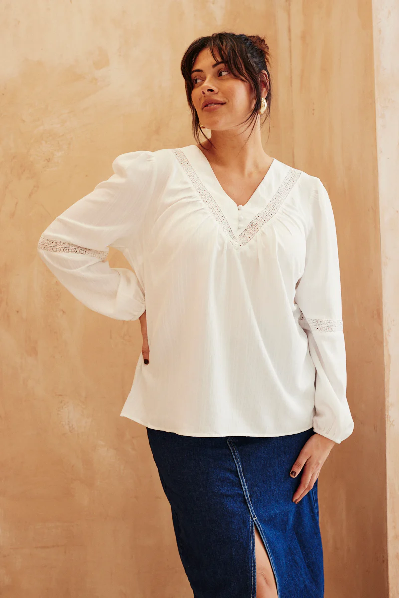 V Neck Crochet Insert Blouse - Image 7