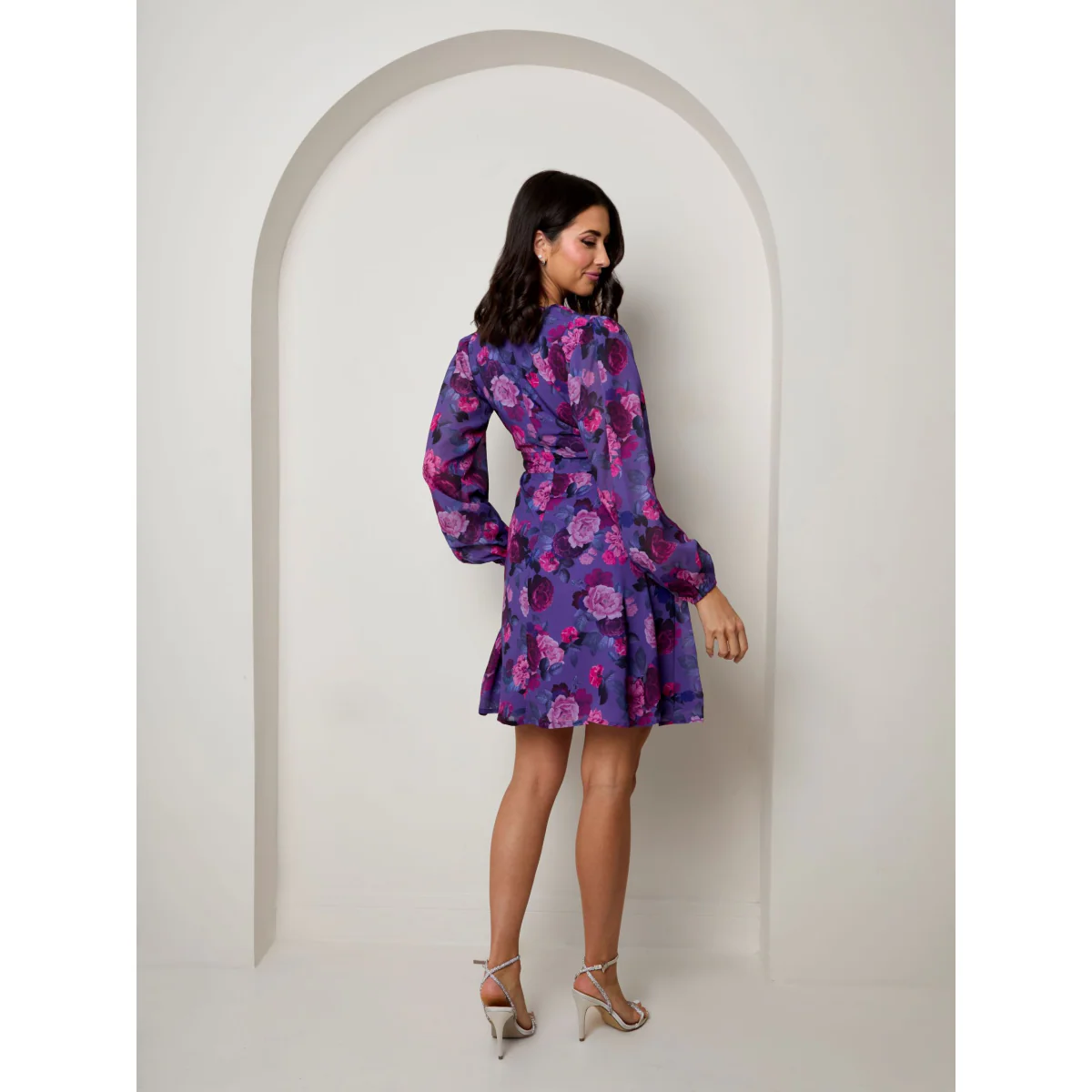 Chi Chi London V Neck Floral Printed Chiffon Dress in Purple - Image 3