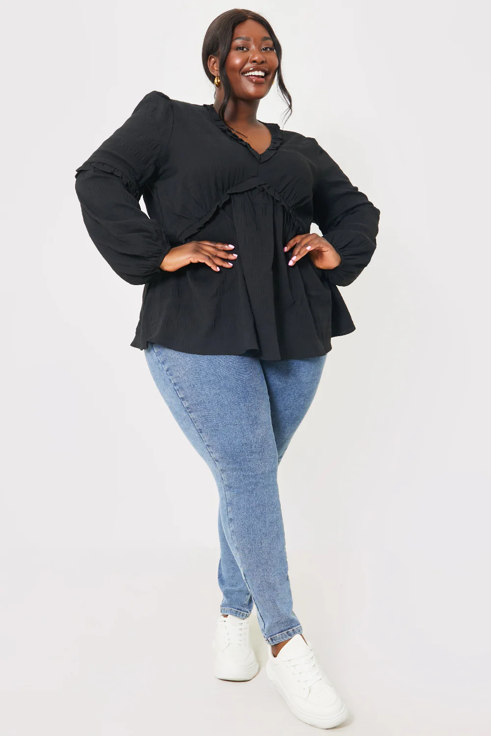 V Neck Frill Detail Blouse - Image 9