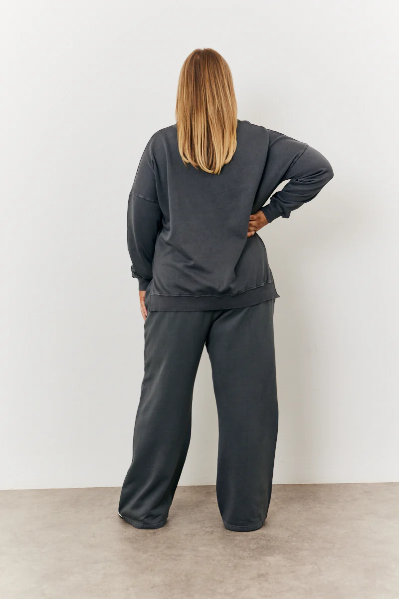 Grey Wash V Neck Split Hem Sweatshirt - Image 2