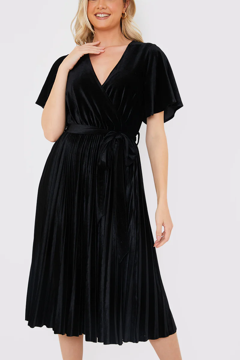 Velour Pleated Midi Dress - Image 3