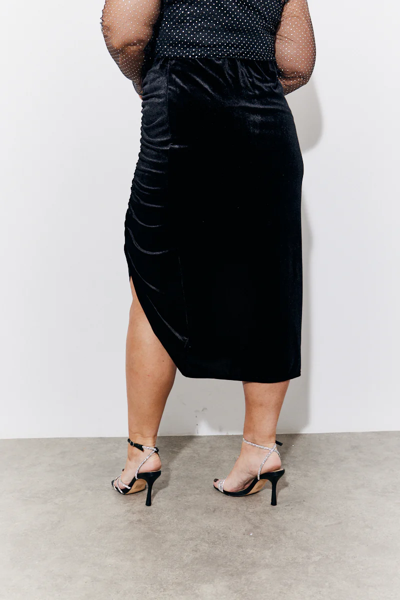 Black Velvet Midi Skirt - Image 4