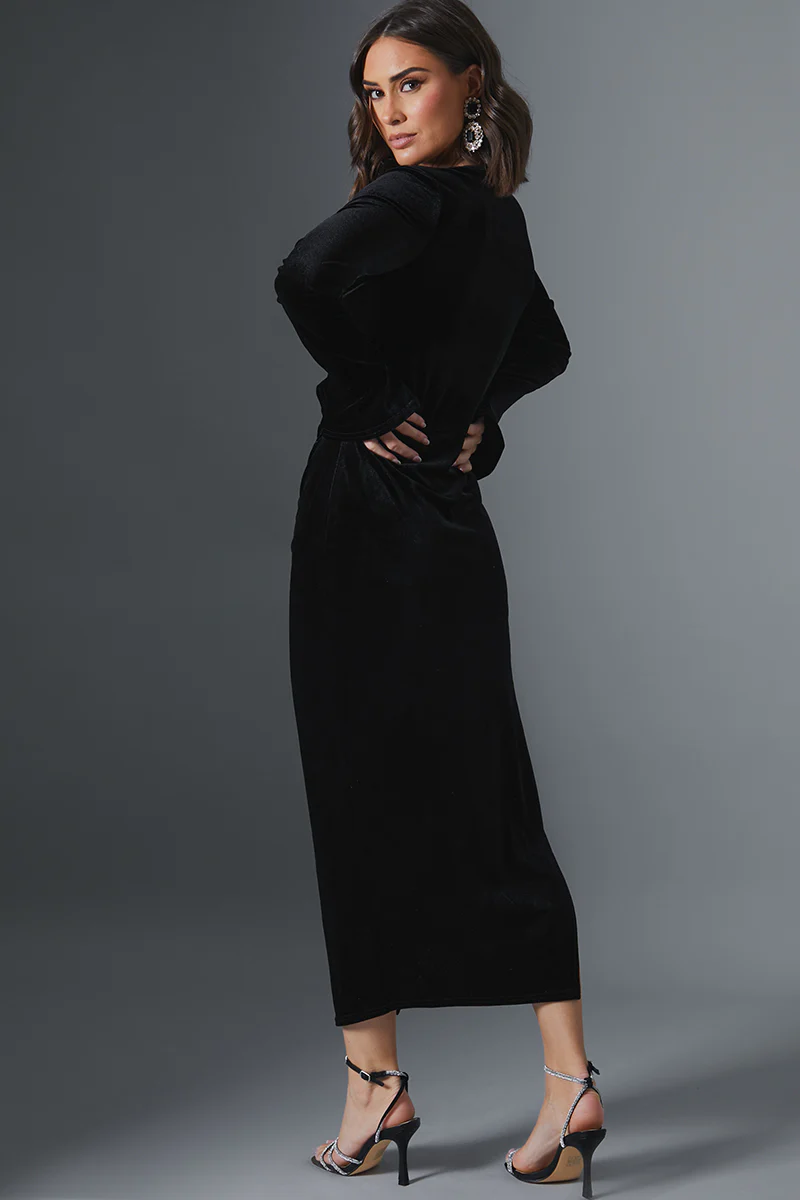 Velvet Asymmetric Midi Dress With Flared Cuff - Image 4