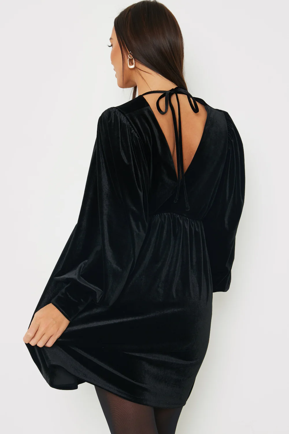 Black Velvet Smock Mini Dress - Image 3