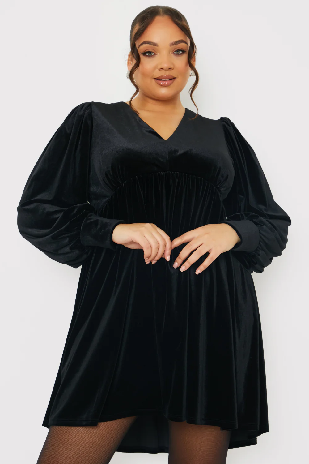 Black Velvet Smock Mini Dress - Image 5