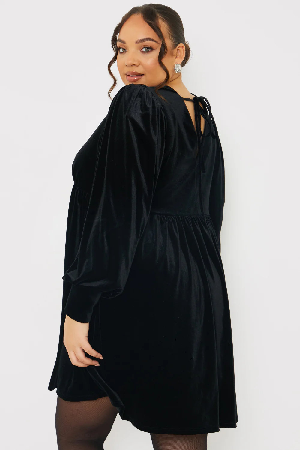 Black Velvet Smock Mini Dress - Image 6