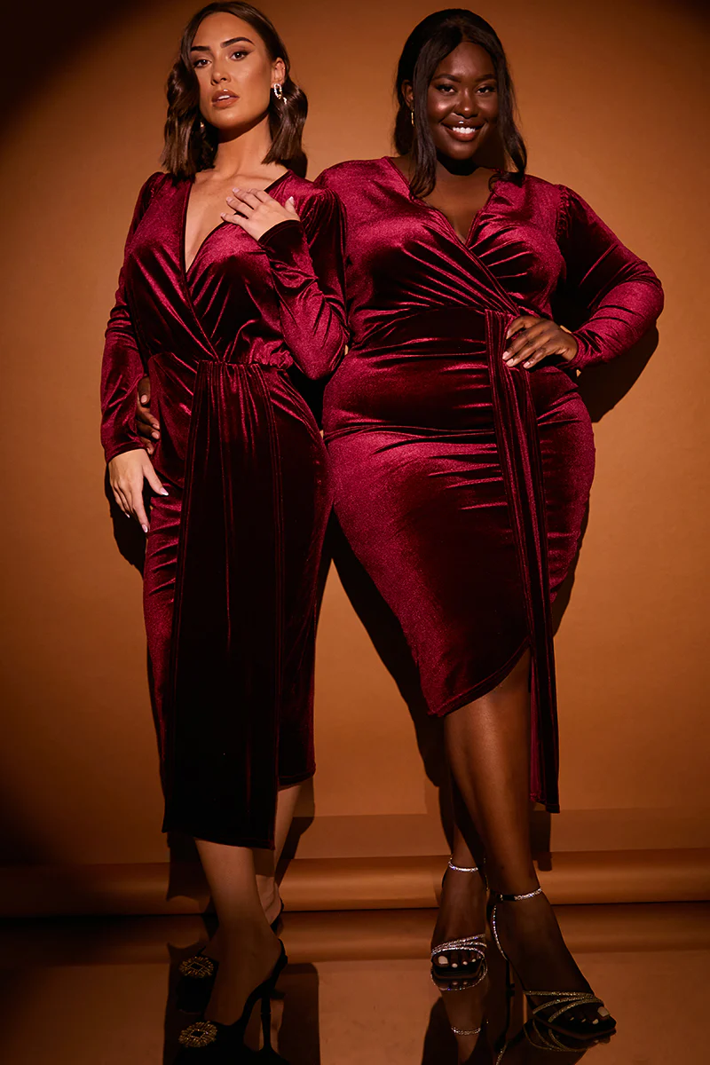 Velvet Wrap Front Drape Midi Dress - Image 2