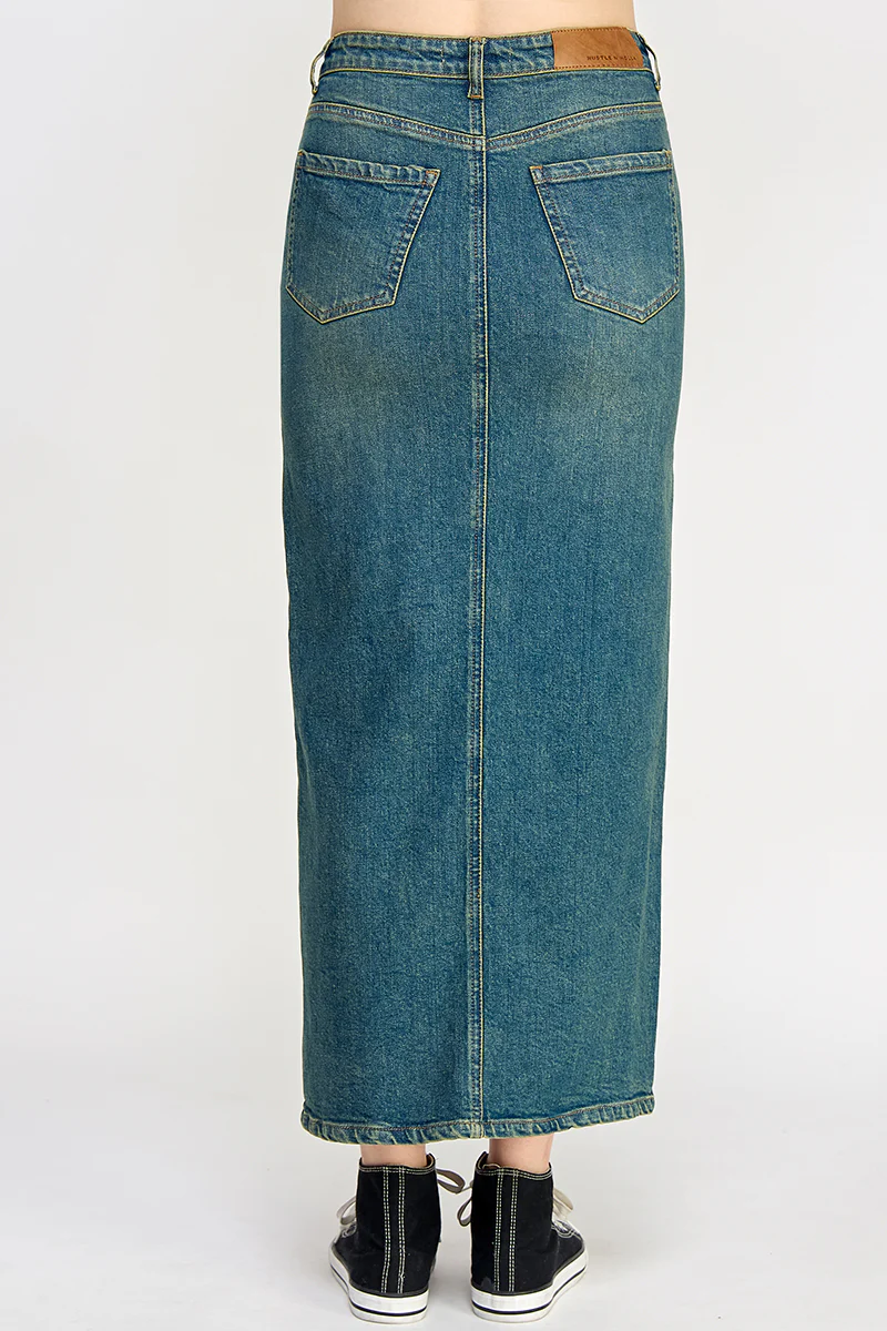 Vintage Wash Split Detail Denim Maxi Skirt - Image 6