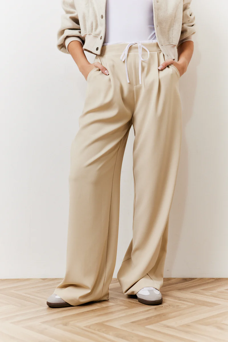 Beige Waistband Detail Tailored Trouser - Image 2