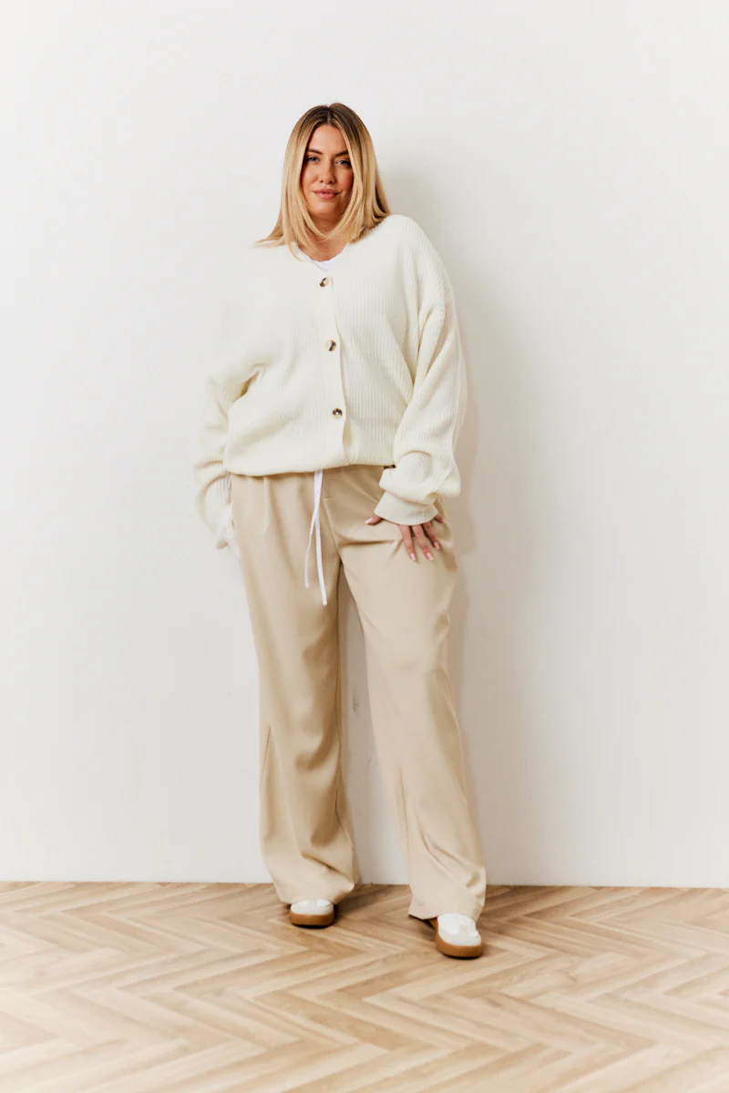 Beige Waistband Detail Tailored Trouser - Image 5