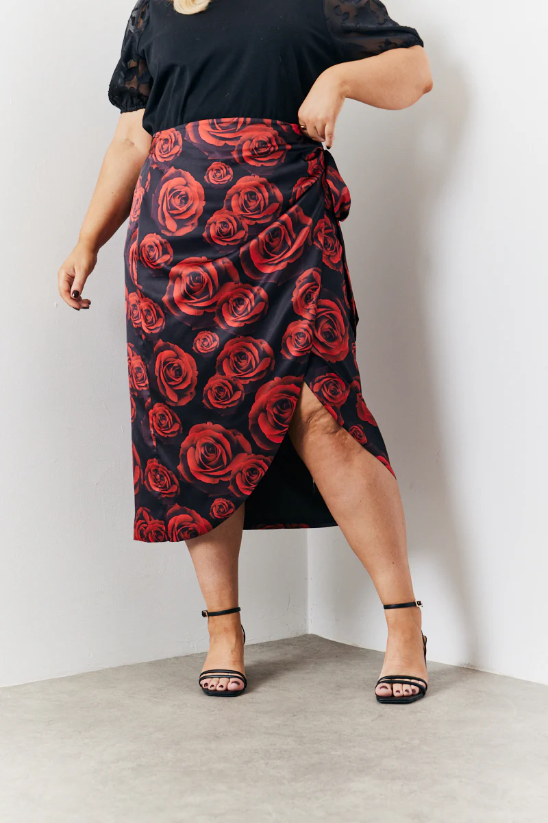 Wrap Front Rose Midi Skirt - Image 3