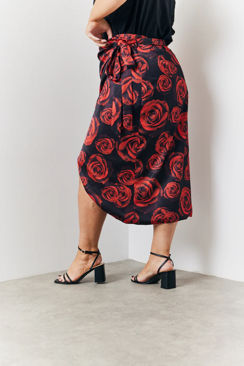 Wrap Front Rose Midi Skirt - Image 4