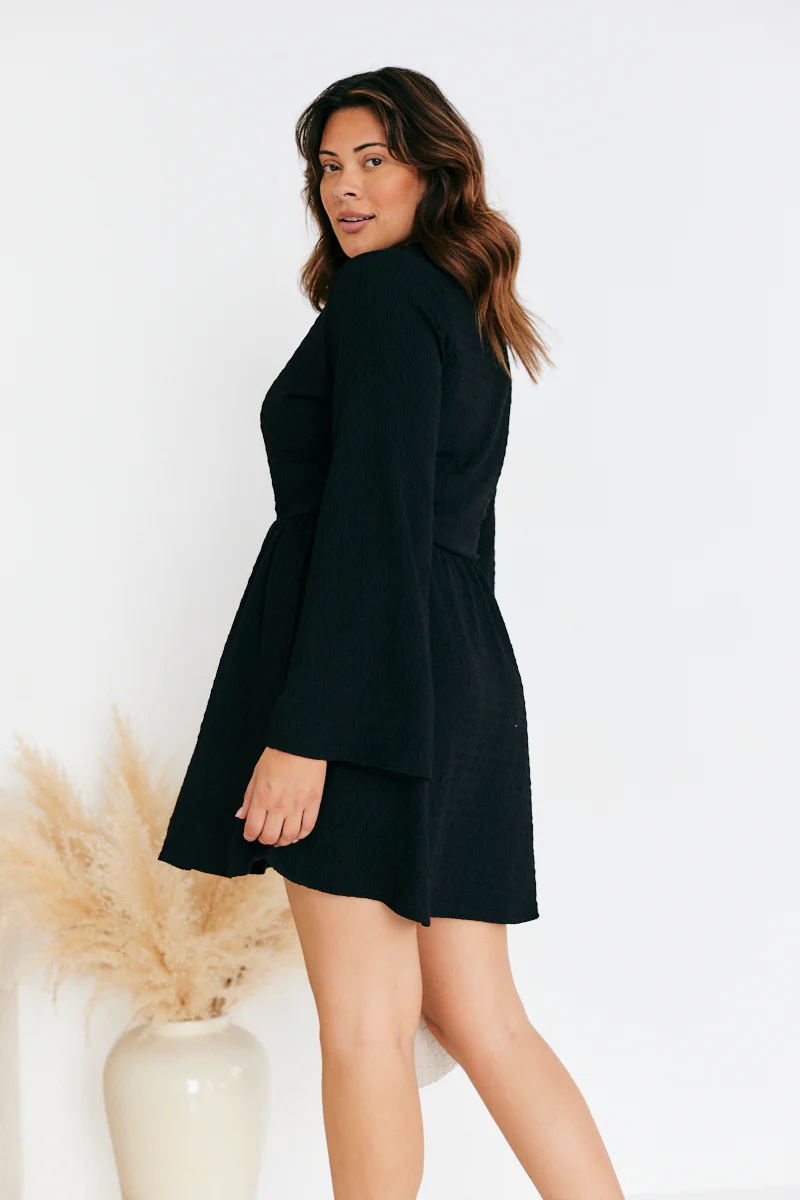 Wrap Front Textured Skater Dress - Image 4