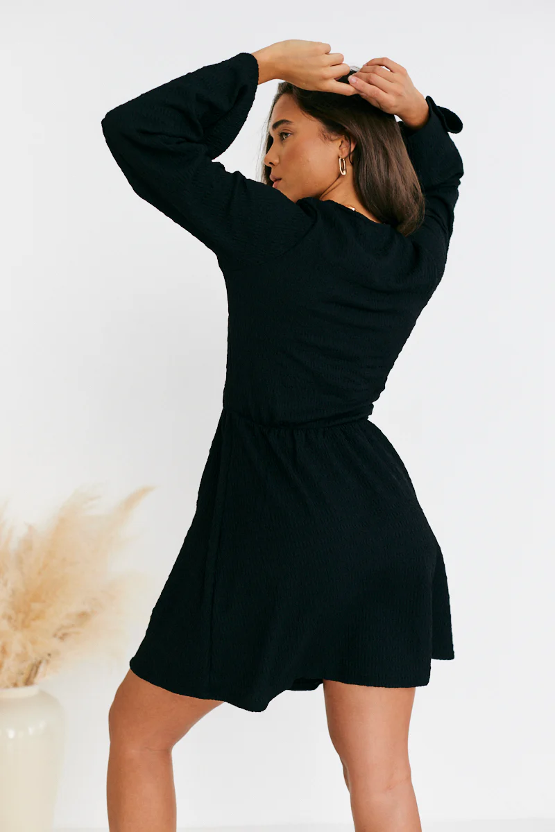 Wrap Front Textured Skater Dress - Image 5