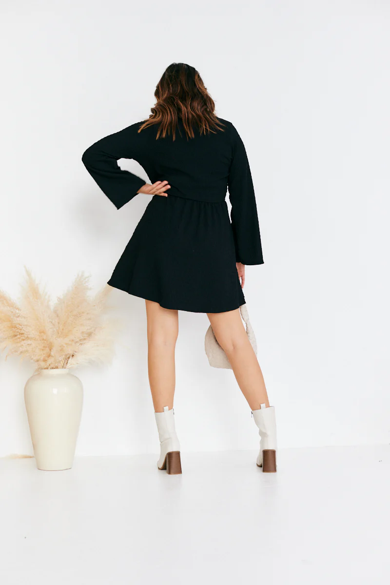 Wrap Front Textured Skater Dress - Image 6
