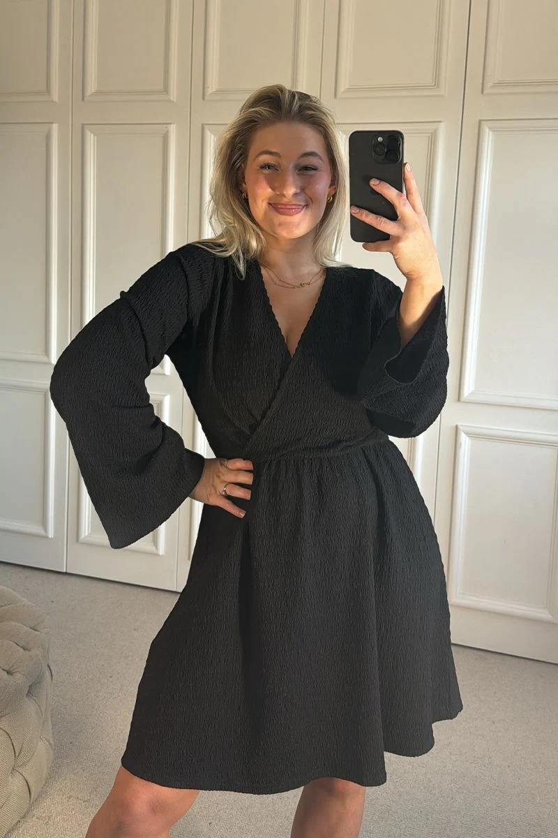 Wrap Front Textured Skater Dress - Image 7