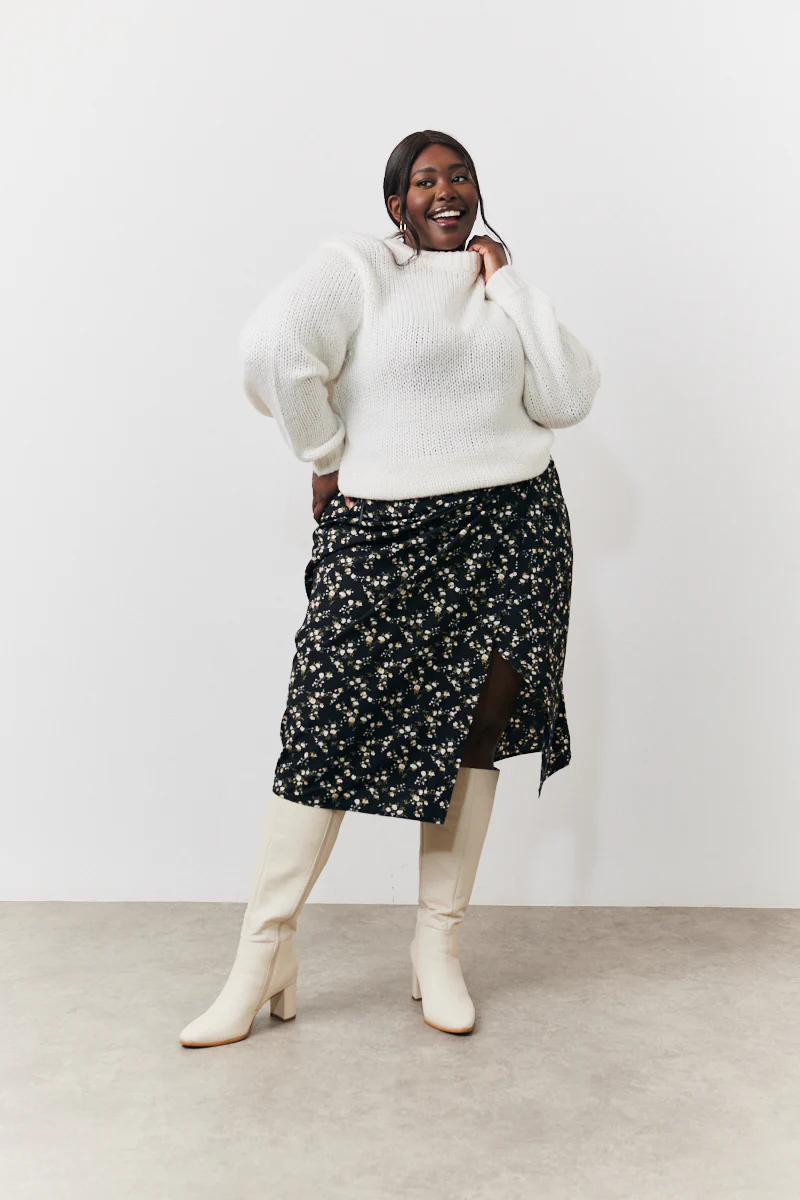Black Floral Wrap Midi Skirt - Image 5