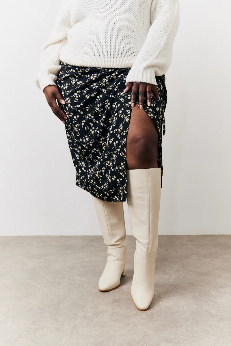Black Floral Wrap Midi Skirt - Image 6