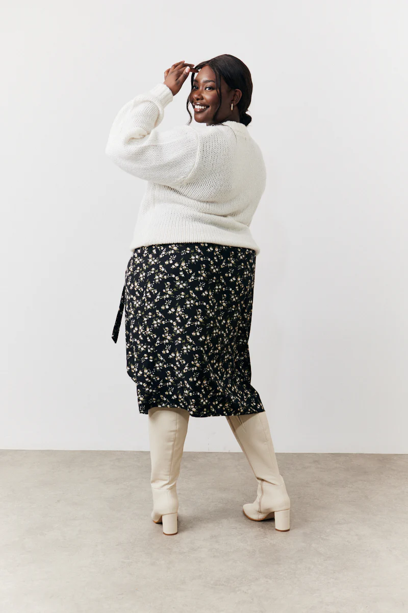 Black Floral Wrap Midi Skirt - Image 7