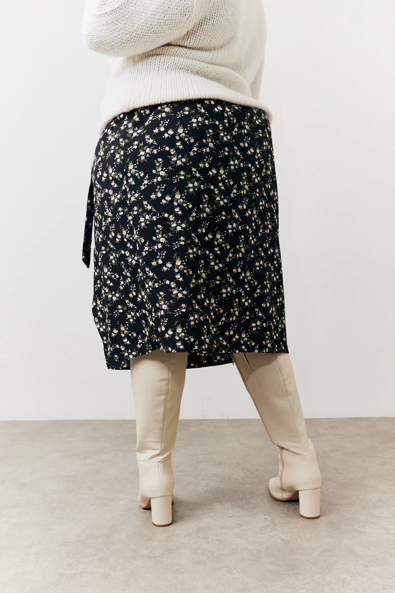 Black Floral Wrap Midi Skirt - Image 8