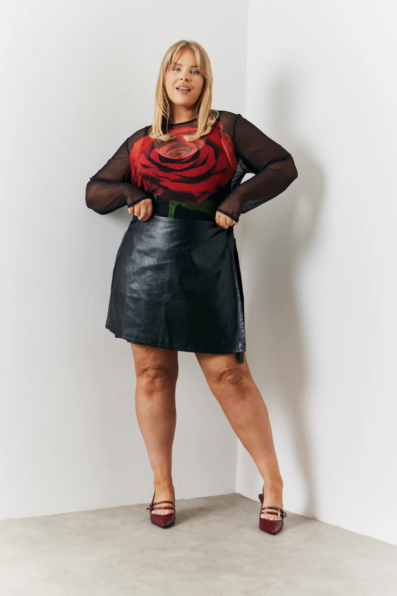 Wrap Leather Look Mini Skirt