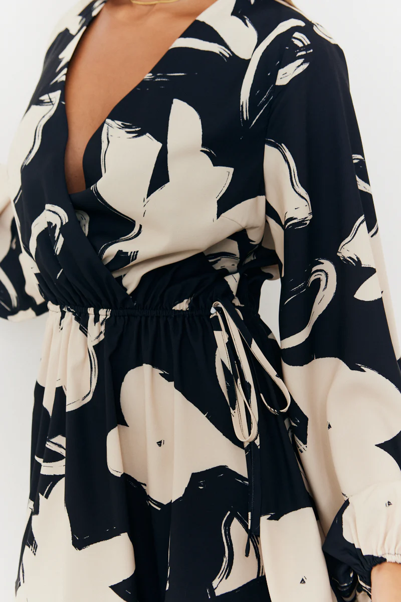 Wrap Puff Sleeve Mini Skater Dress - Image 3