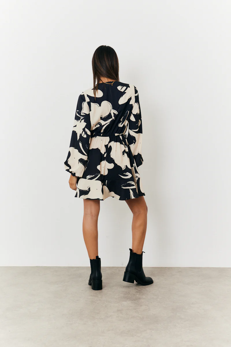 Wrap Puff Sleeve Mini Skater Dress - Image 4