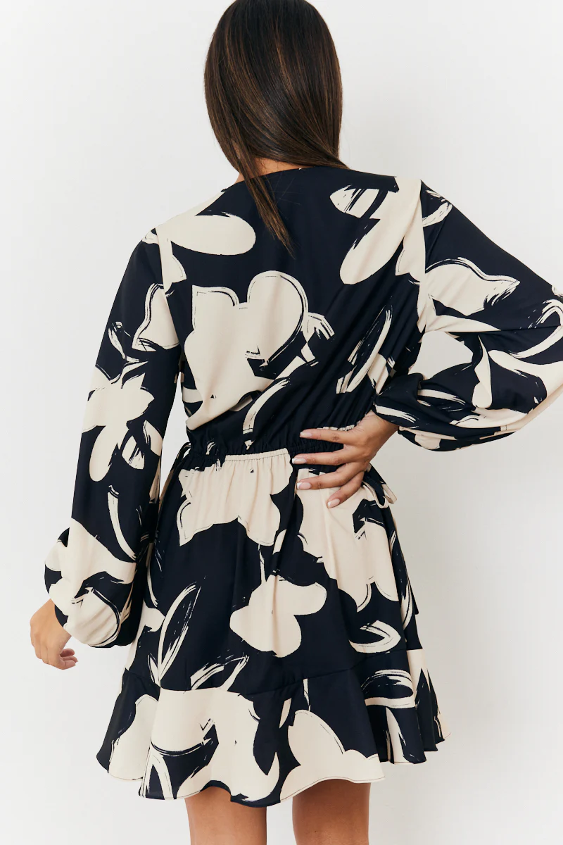 Wrap Puff Sleeve Mini Skater Dress - Image 5