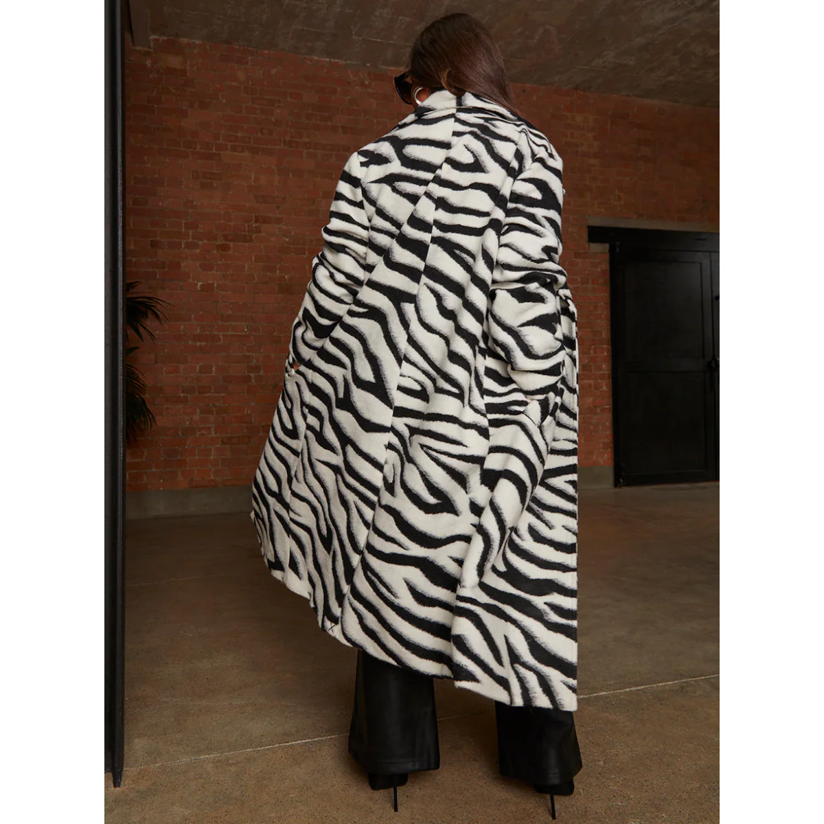 Zebra Longline Coat in Black & White - Image 4