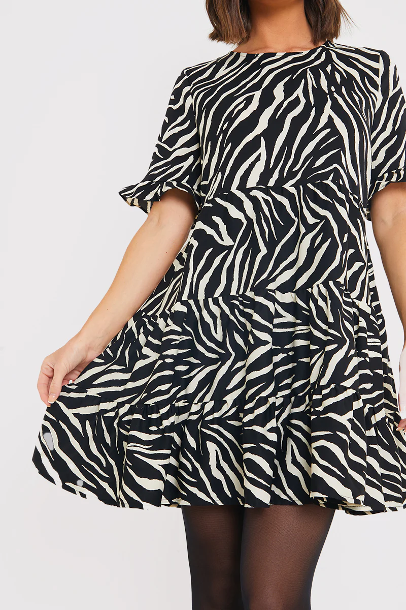 Zebra Smock Dress With Frill Sleeve - Image 13