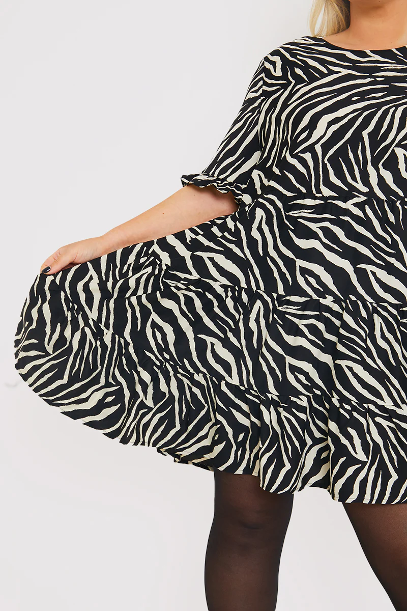Zebra Smock Dress With Frill Sleeve - Image 16