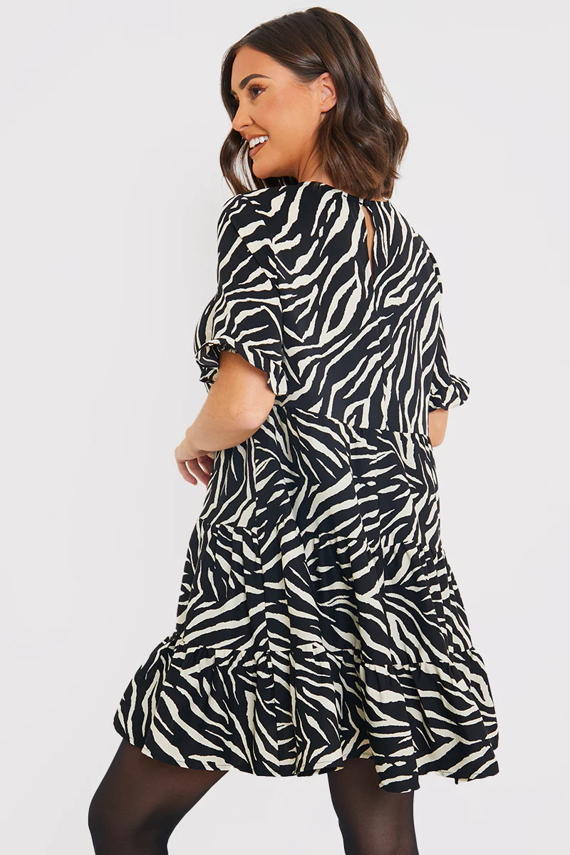 Zebra Smock Dress With Frill Sleeve - Image 2