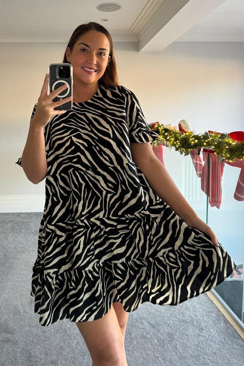 Zebra Smock Dress With Frill Sleeve - Image 3