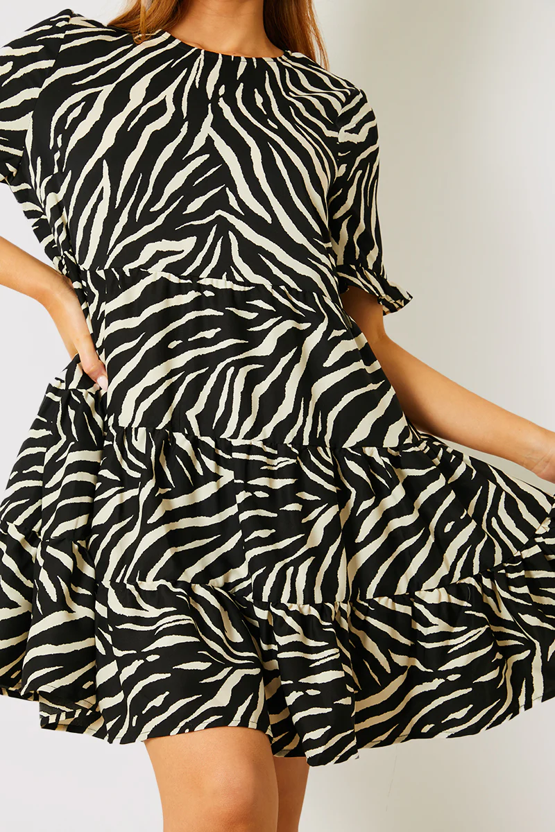 Zebra Smock Dress With Frill Sleeve - Image 6