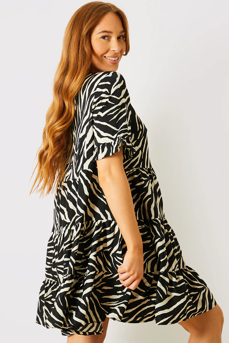 Zebra Smock Dress With Frill Sleeve - Image 7