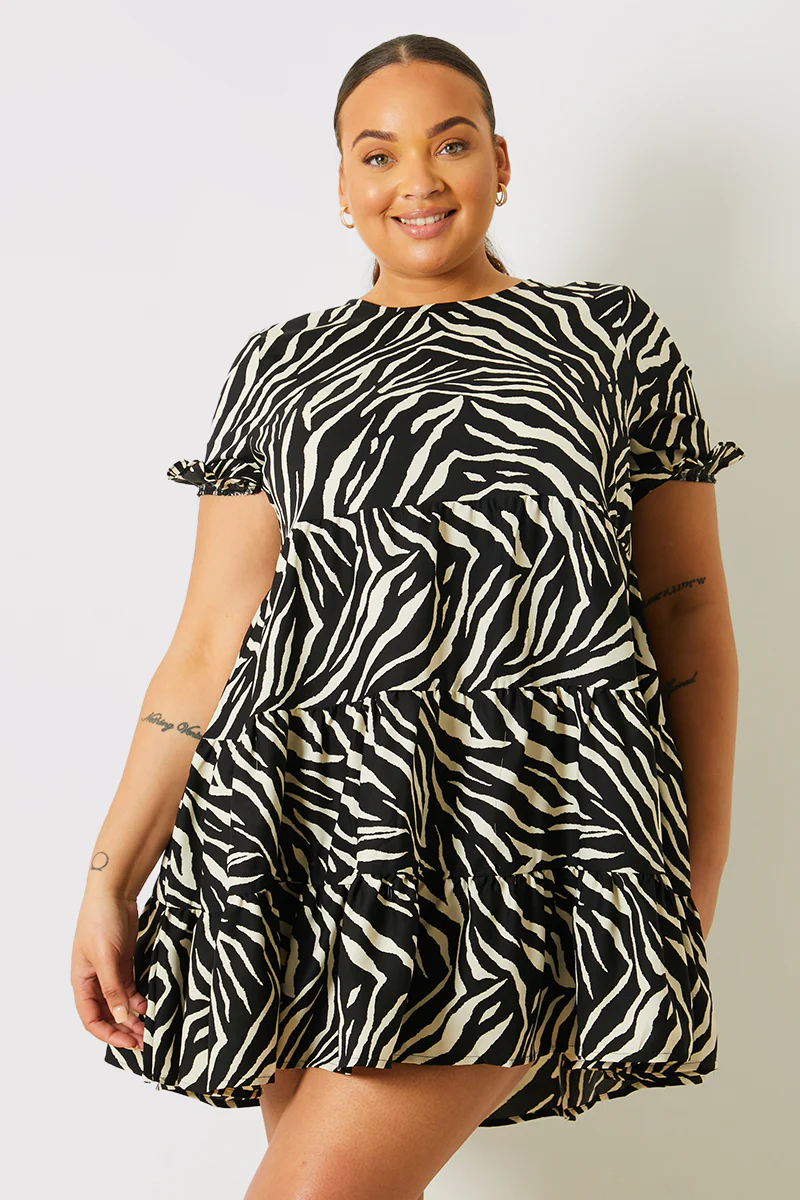 Zebra Smock Dress With Frill Sleeve - Image 8
