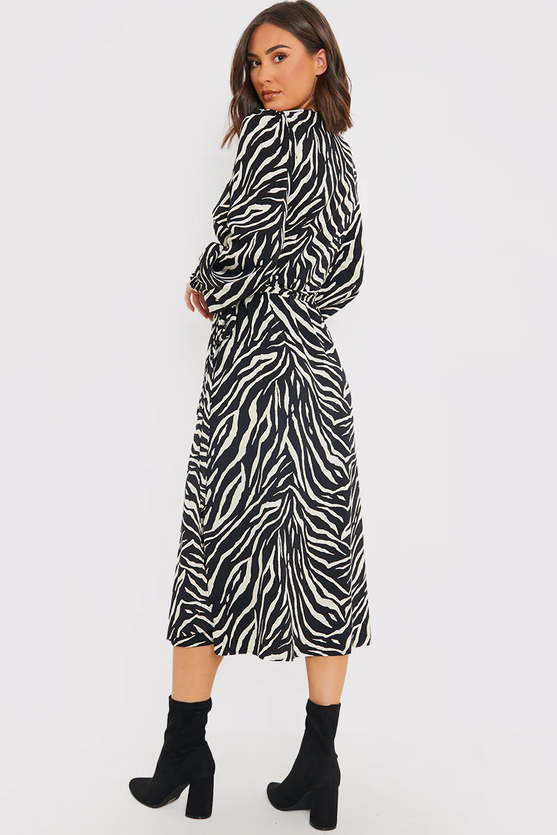 Zebra Woven Printed Wrap Midi Dress - Image 10