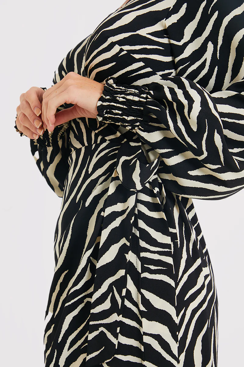 Zebra Woven Printed Wrap Midi Dress - Image 11