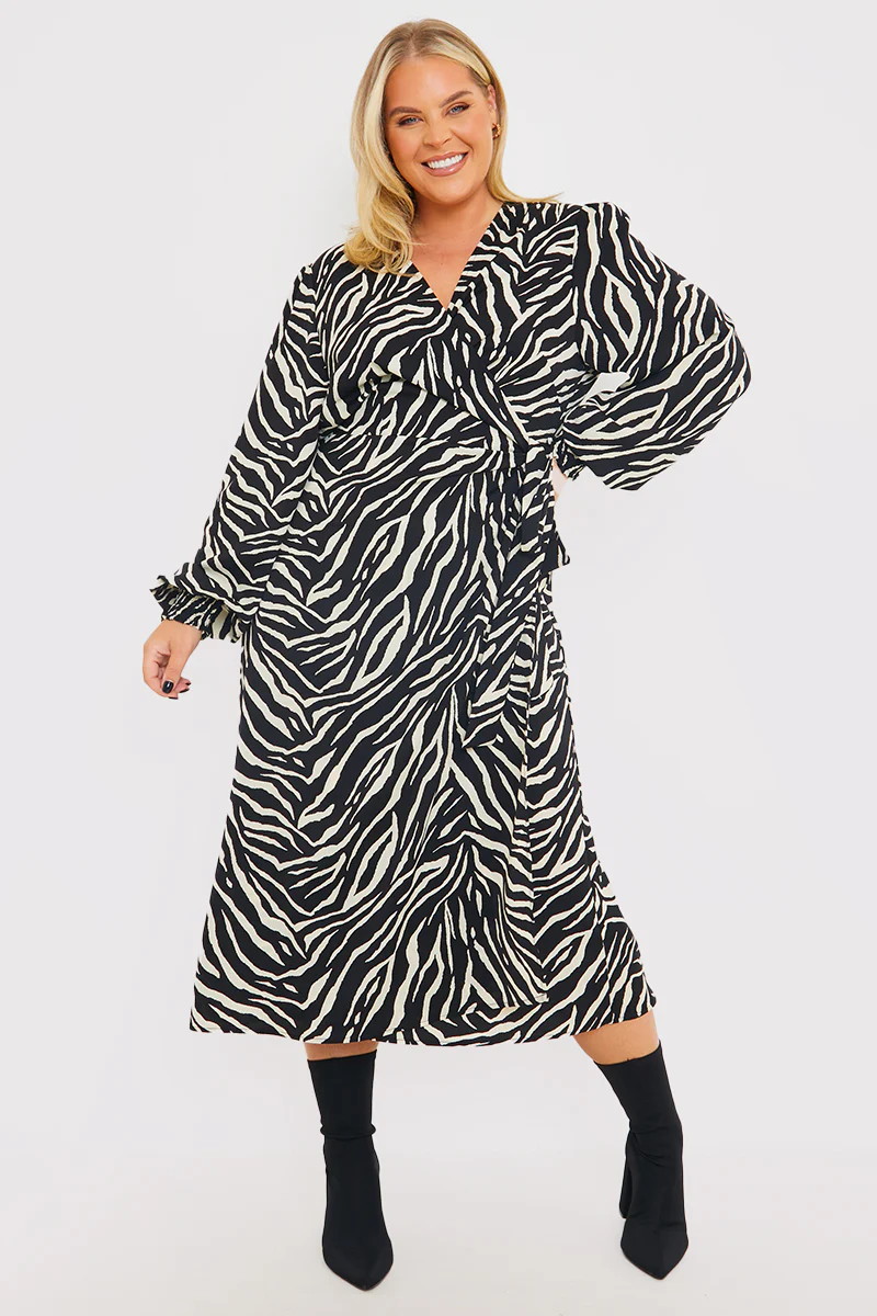 Zebra Woven Printed Wrap Midi Dress - Image 12