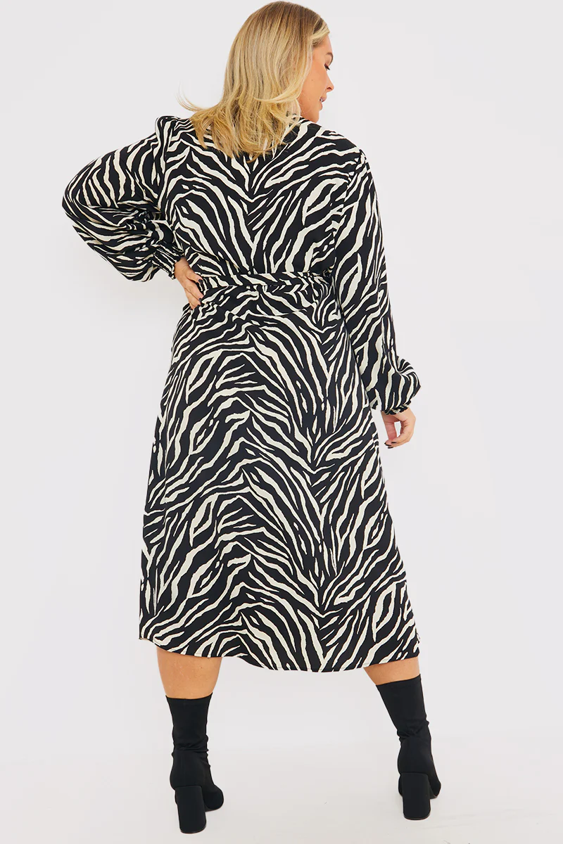 Zebra Woven Printed Wrap Midi Dress - Image 13