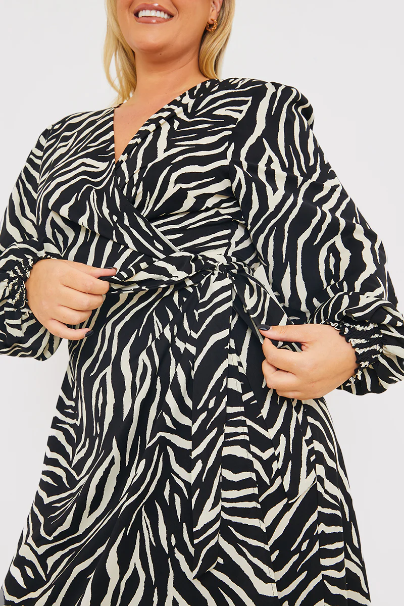 Zebra Woven Printed Wrap Midi Dress - Image 14