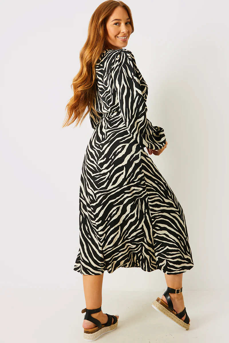 Zebra Woven Printed Wrap Midi Dress - Image 3