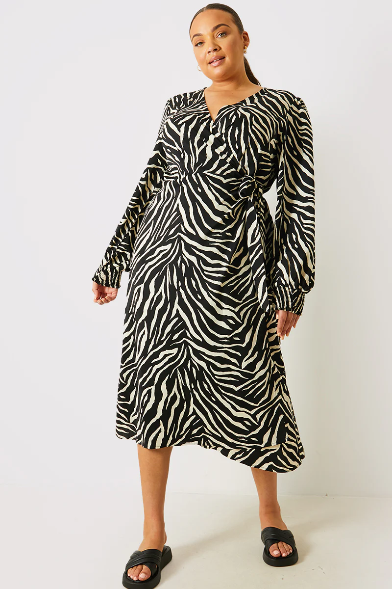 Zebra Woven Printed Wrap Midi Dress - Image 4