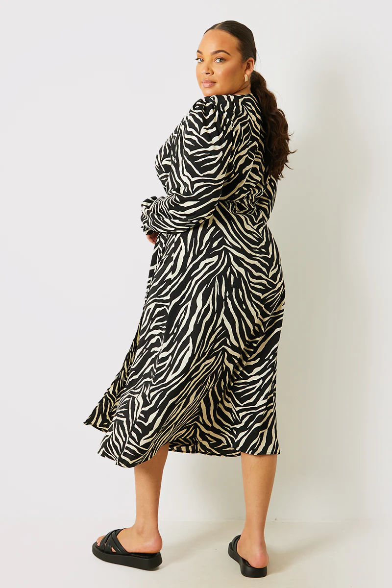 Zebra Woven Printed Wrap Midi Dress - Image 6