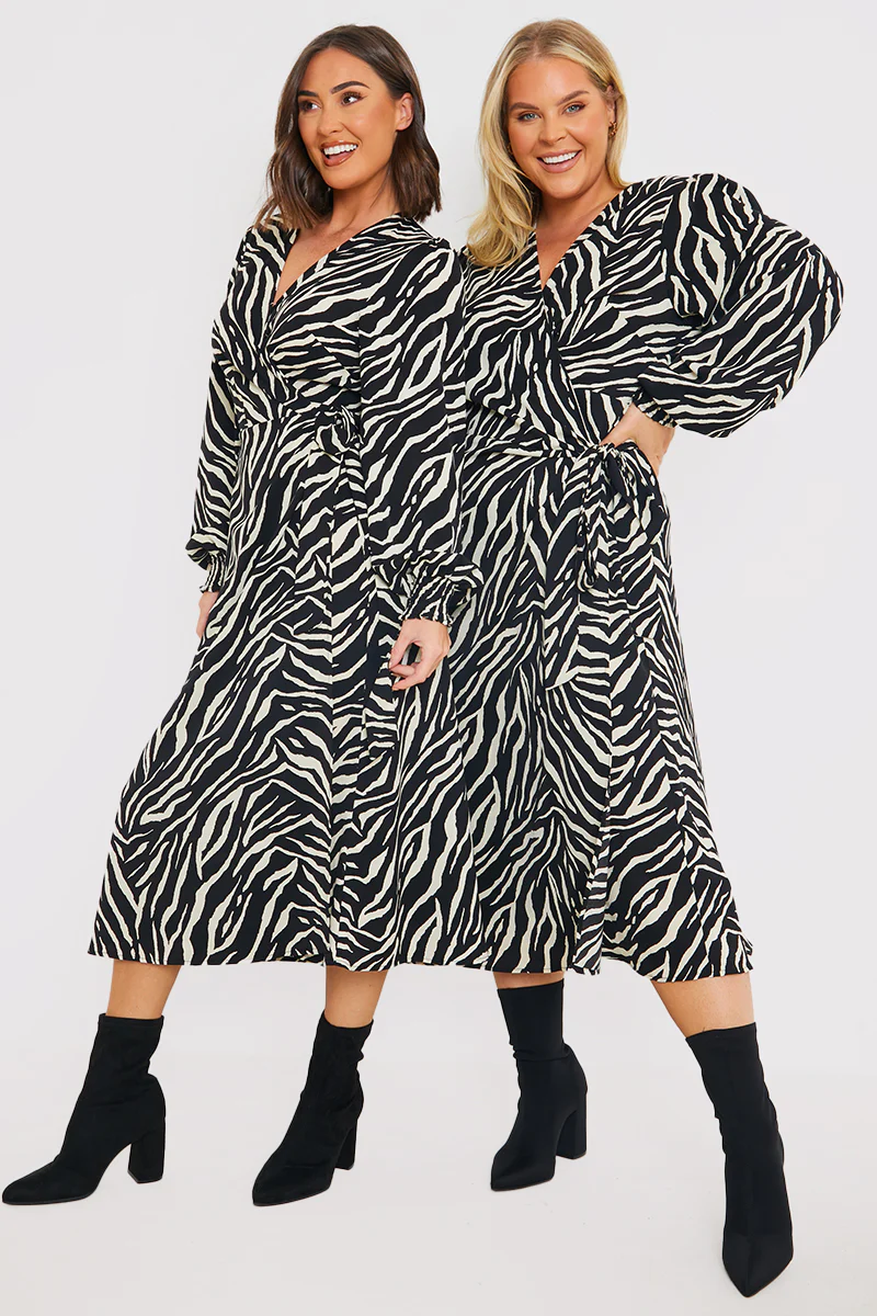 Zebra Woven Printed Wrap Midi Dress - Image 9