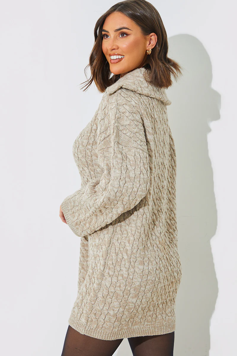 Zip Up Cable Knit Mini Dress - Image 3