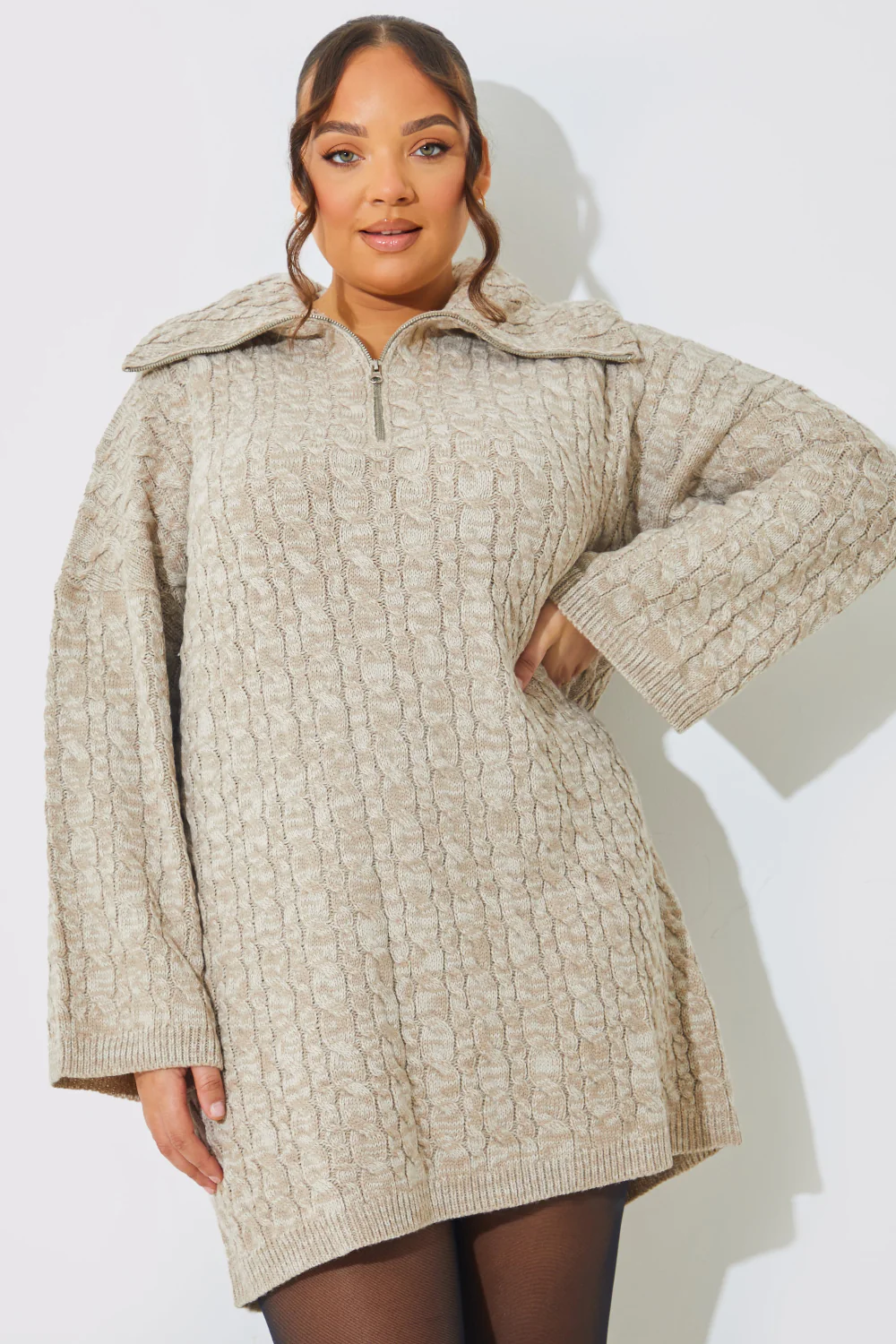Zip Up Cable Knit Mini Dress - Image 4